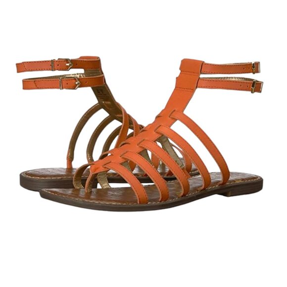 Sam Edelman Women's Gilda Gladiator Sandals Orange Leather Strappy Flat 7.5M - Picture 1 of 8